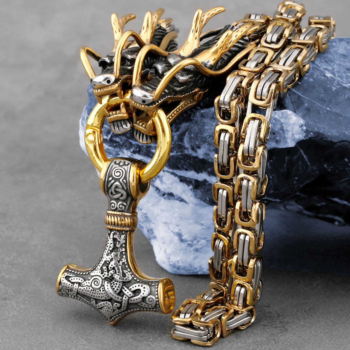 Battle Rope Anchor - Kalung kepala naga Viking baja tahan